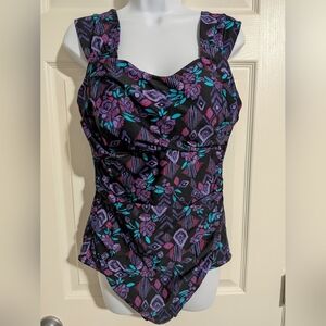 NWOT ShapeMe Ruched Bathing Suit Coldwater Creek Women's Size 12 Black Purple